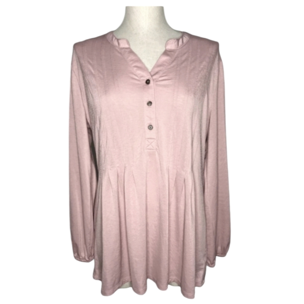 Wonderly pink flowy plus size stretch blouse